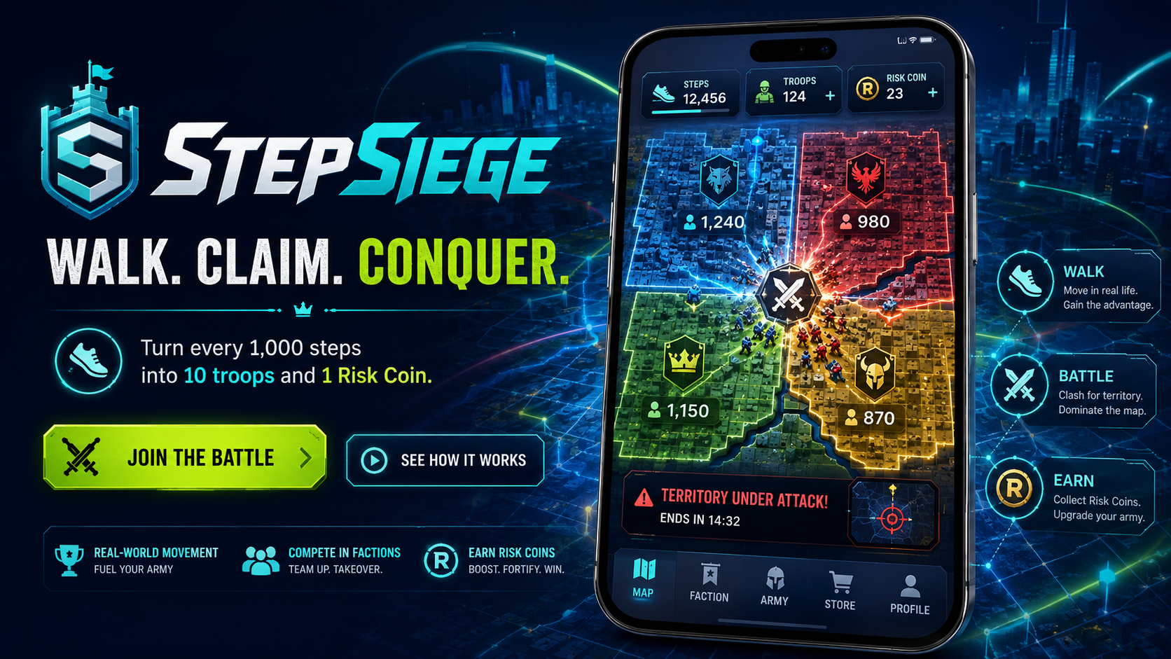StepSiege territory battle on a mobile phone